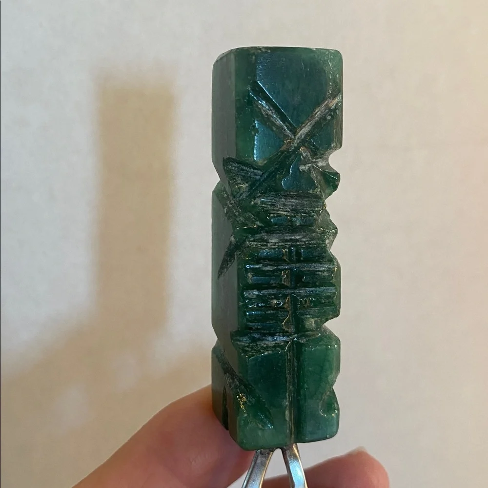 Vintage Sterling 925 Carved Green Stone Letter Opener  Mexico